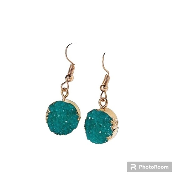 🆕 TEAL DRUZY DROP EARRINGS #362 - Picture 1 of 2